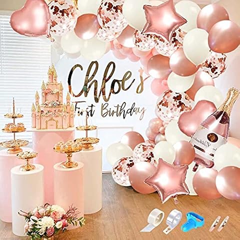 AODIGEGE Rose Gold Balloon Arch Kit 125pcs Balloon Arch Garland Kit Champagne Bottle Balloons + Confetti Balloon and Tape Strip Decoration Balloons for Party Decorations Wedding Birthday Cover
