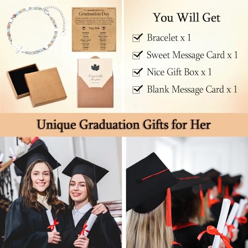 Image of Graduation Gifts for Her- Class of 2026 Primary Middle High School College Grad Gift, Adjustable Stainless Steel Beaded Cross Bracelet for Girls & Women