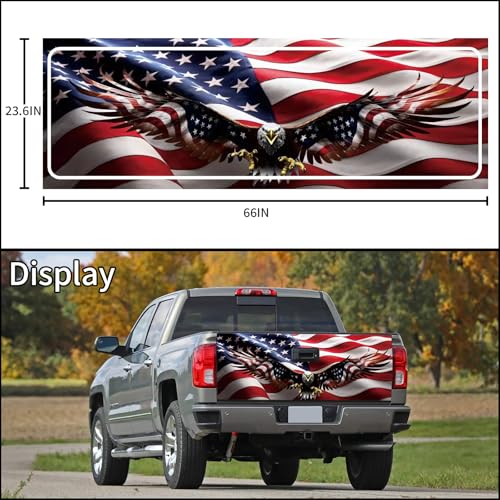 Image of Turck Tailgate Wraps Decals - 66x23.6 in Tailgate Decals for Trucks, Egale Flag Tailgate Graphics for Trucks Pickup Personalized Decoration, American Flag Tailgate Decal
