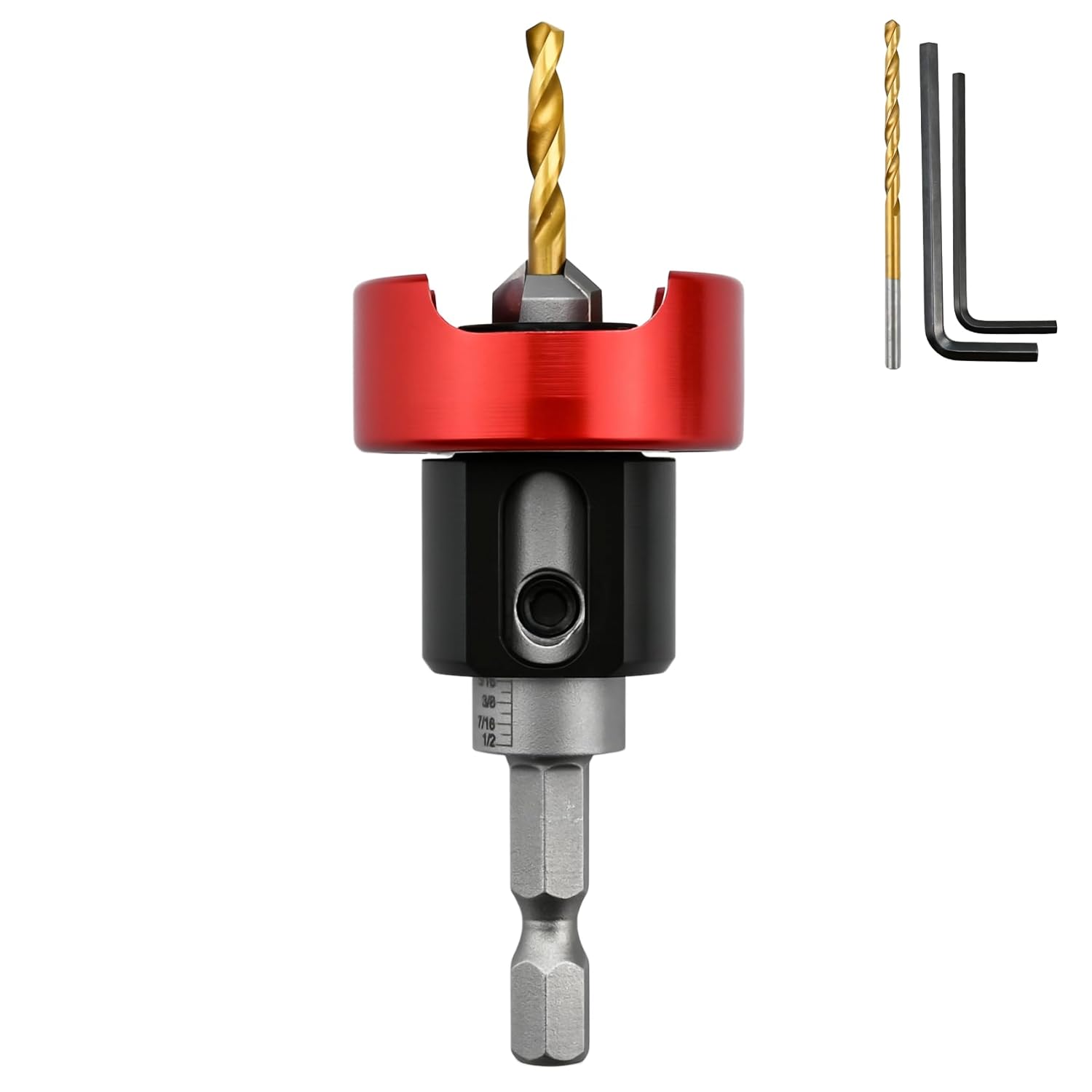 Carbide Tipped 82° Countersink Drill Bit with Low Friction Depth Stop, Adjustable Depth Stop with Ball Bearing, 3/8" Dia x 1/8" Drill Diameter x 1/4" Shank for Wood etc.