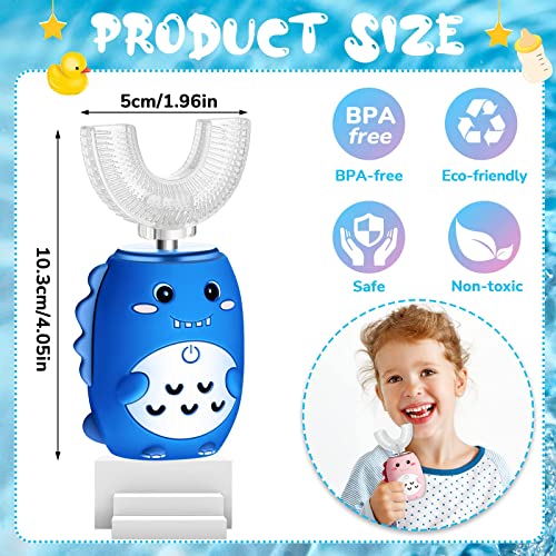 Suclain 2 Pcs Kids Electric Toothbrushes U Shaped Ultrasonic Toothbrush Rechargeable Toddler With 4 Brush Heads Waterproof Cartoon Dinosaur For Baby Age 2-12, 5 Clean Modes (Pink, Blue) #TOP1