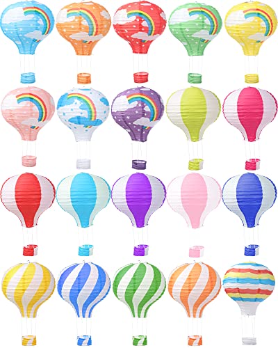 Treela 20 Pcs Hanging Hot Air Balloon Paper Lanterns 12 Inch Hot Air Balloon Decorations Centerpieces Reusable Chinese Japanese Paper Lantern for Birthday Wedding Baby Shower Christmas Party Festival