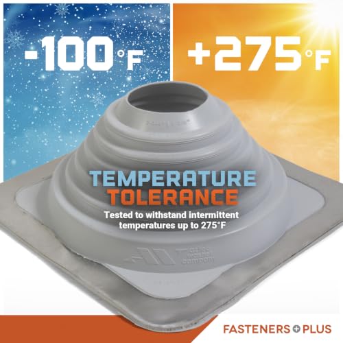 Image of Fasteners Plus #4 Square EPDM Metal Roof Pipe Flashing Boot | with Complete Install Kit (Fits 2-3 /4 inch - 7 inch Pipe OD), Gray