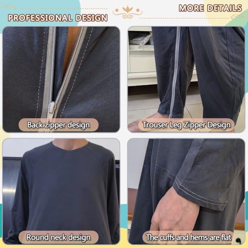 Image of Unisex Anti-Strip and Tear-resistant Adaptive Jumpsuit with Back and Leg Zipper,One-piece Long-sleeved Trousers,Suitable for Seniors,Incontinence Care,Dementia,Alzheimer's Patients(Black XL)