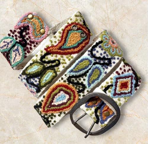 Hand Embroidered Peruvian Wool Belt, Flower Belt, Statement Belt - Bohemian Mosaic2