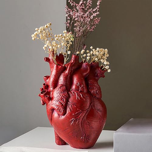 Heart-Shaped Resin Flower Vase Nordic Modern Decorative Vase for Home Wedding Valentines Gift Desktop Living Room(Red 6.3 Inch)
