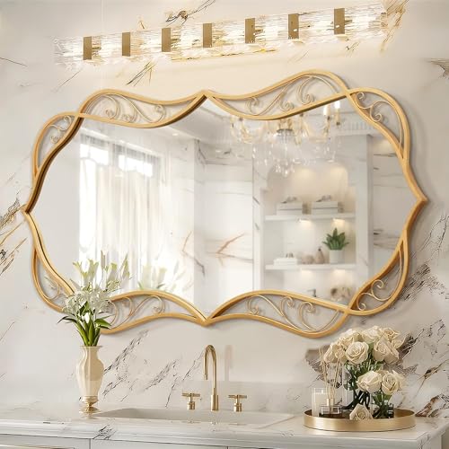 Besdomus Gold Bathroom Large Mirror: 24"x48" Antique Large Mirror for