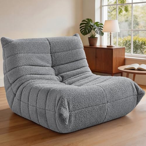 Image of HABUTWAY Bean Bag Chairs Fireside Lazy Floor Sofa,Single,Light Grey | Soft Teddy Fleece Bean Bag Sofa with High-Resilience Foam Filling,Beanbag for Living Room, Bedroom, Office
