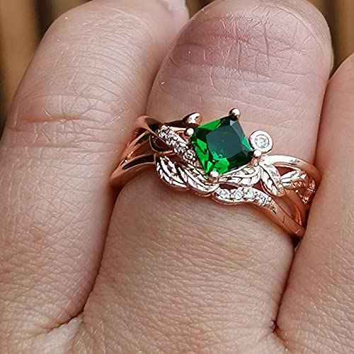 Guidecun Infinity Art Deco Halo Wedding Engagement Bridal Ring Chic Cushion Cut Emerald Cubic Zirconia Dainty Rose Gold Promise Ring (Us Size 6) #TOP6