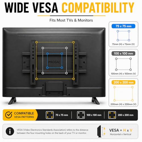 Image of PROSAC Heavy Duty TV Wall Mount Bracket for 14-42 Inches LED /HD /Smart TV'S, Universal Fixed TV Wall Mount Stand(12 Inch) Pack of 10