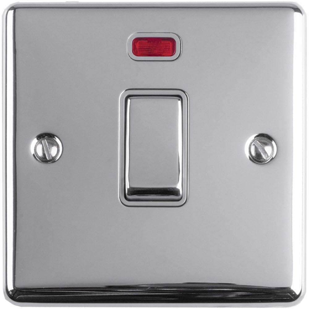 1 Gang 20A Single Light Switch & Neon - Polished Chrome & Grey Trim 2 Way Rocker - Decorative Appliance Switch Wall Plate