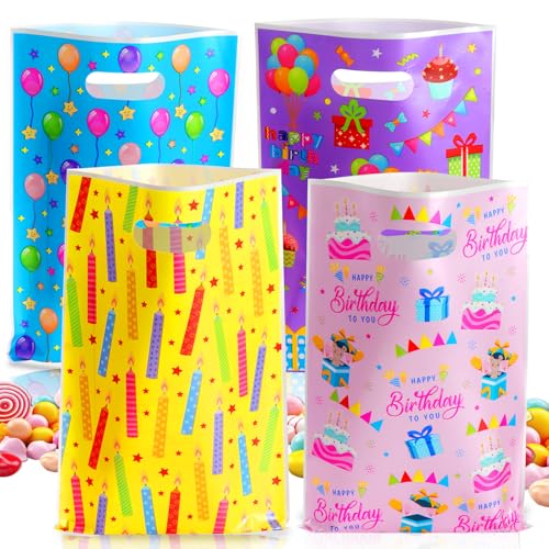 Annhao 50 peças sacos de aniversário infantis, sacos de presente de aniversário de carros bolachas, sacos infantis para presentes de festas de aniversário, Natal, casamentos, celebrações (4 cores)
