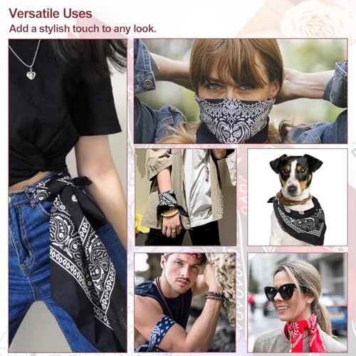 باندانا بتصميم بيزلي ملون للنساء والرجال من 12 قطعة، عصابة راس من النايلون، وشاح شعر انيق، منديل للرقبة وقبعة جمجمة لتغطية الوجه، باندانا كاوبوي مربعة 22 × 22 انش، مقاس واحد