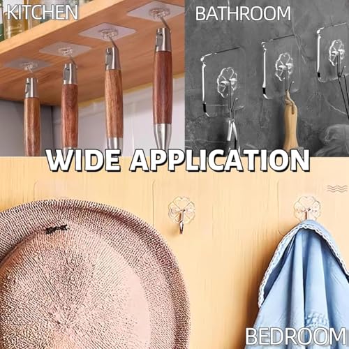 Image of KONVIO NEER Self Adhesive Wall Hanging Hooks (10 Pcs) | Heavy Duty Hanging Sticky Hooks for Kitchen, Bathroom, Decoration |Nail Free, Transparent Wall Hooks