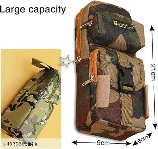 Image of DEOXY Premium Camouflage Pencil Case, 5 Layer, 3 Compartments, Large Capacity, Cute Zip Closure Aesthetic Design Stationery Holder Organizer Bag, Multifunctional Pouch for School Kids (Army Pouch)