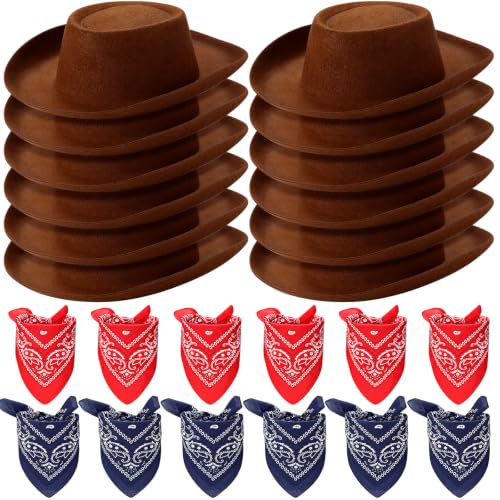 Image of Coume 24 Pieces Cowboy Hats and Bandanas, Dark Brown