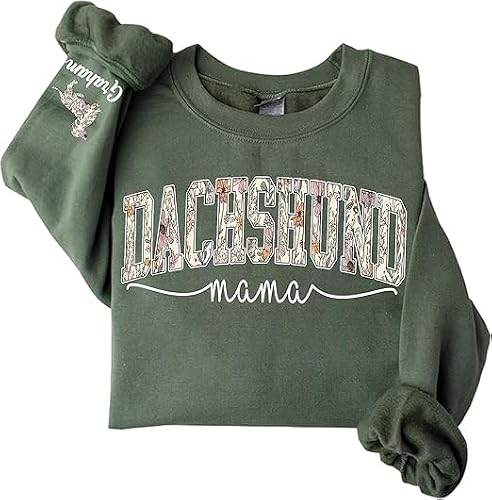Chillever Custom Dachshund Mom Sweatshirt – Cute Doxie Lover Sweater, Gift Idea for Sausage Dog Owners, Cozy Outfit for Her, Personalized Dachshund Mama Apparel for Pet Enthusiasts
