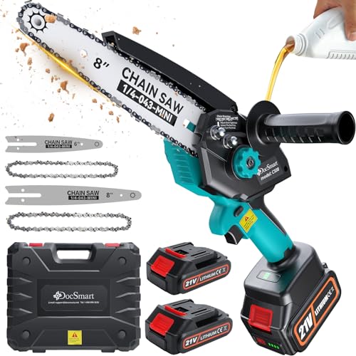 Docsmart Mini Chainsaw Cordless 8 inch & 6 inch, Upgraded 26FT/S Brushless Electric Chainsaw with Auto Oiler, Portable Handheld Chainsaw with4000mAh Batteries for Cutting Wood and Trimming