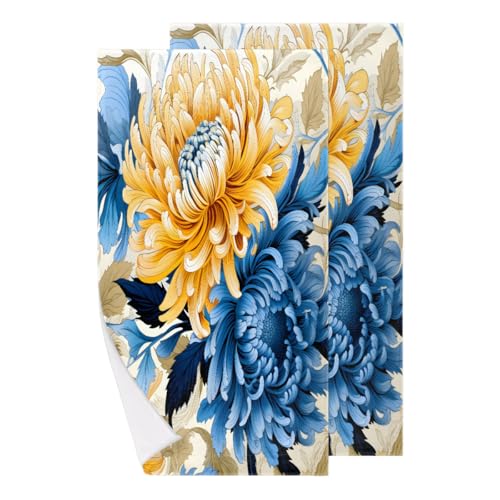 Pack de 2 Súper Suave Pareo Flor crisantemo Flores Azules Toalla de Camping Strandhandtuch para Sauna,Gimnasio,Deportes 40X70cm