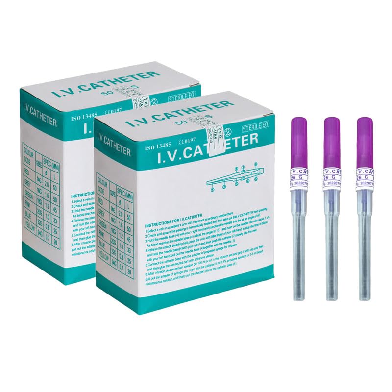 I.V. Catheter Piercing Needles Stainless Steel Body Piercing Needles for Lip Eyebrow Navel Earrings, Purples 26G 100pc