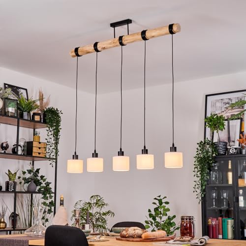 Suspension 5 lumières Bassagoda écru et noir pour lustre de salon moderne