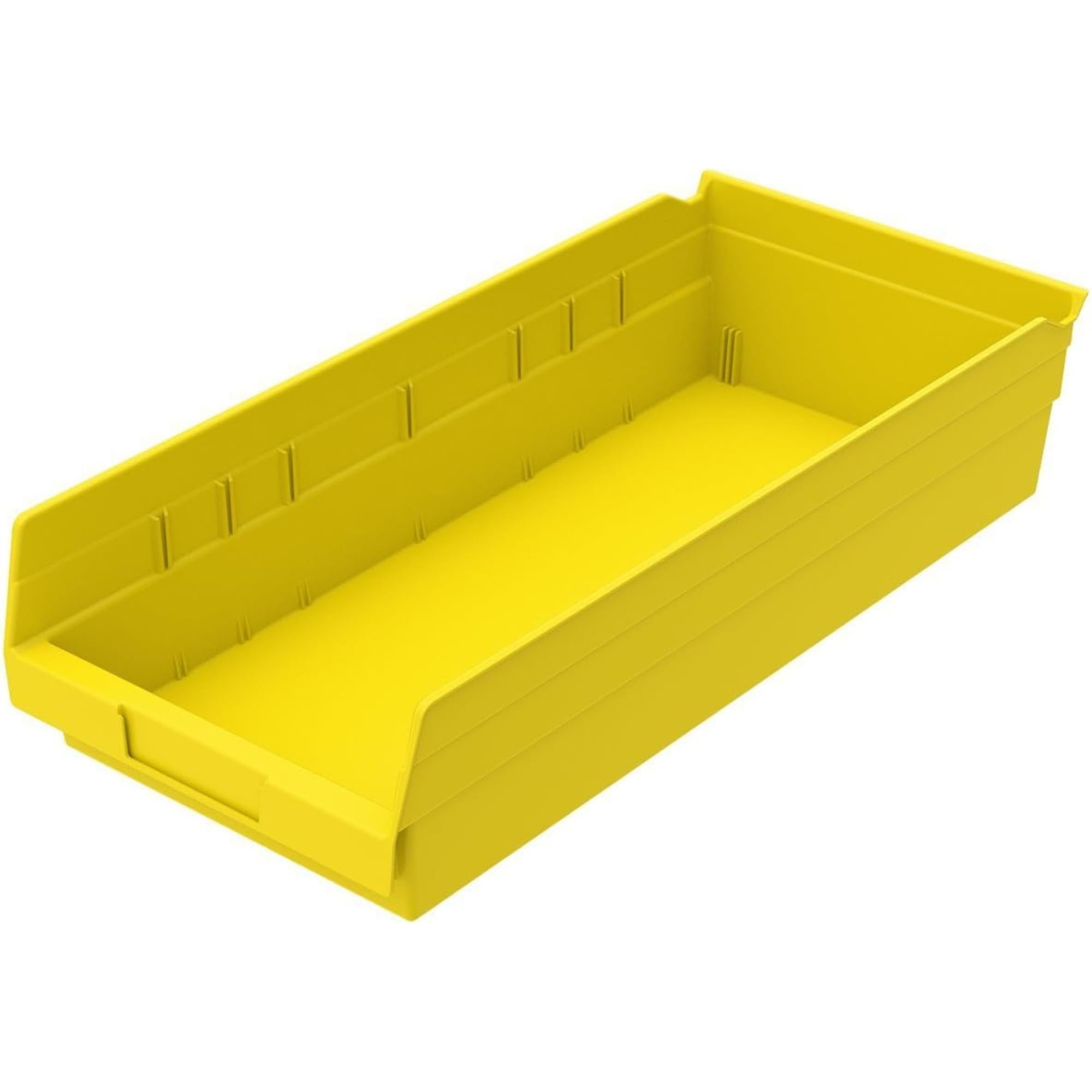 Akro-Mils 30158 Plastic Shelf Bins, Heavy Duty Storage Bins for Garage, Closet, and Drawer Organization, 18-Inch x 8-Inch x 4-Inch, Yellow, 12-Pack