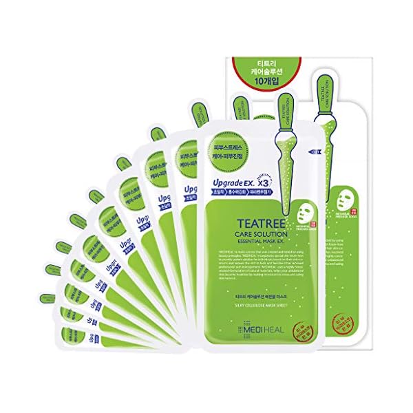 Mediheal Official Best Korean Sheet Mask - Tea Tree Essential Face Mask 20 Sheets Skin Soothing Treat Blemishes Sebum Control For All Skin Types Value Sets Acne Prone