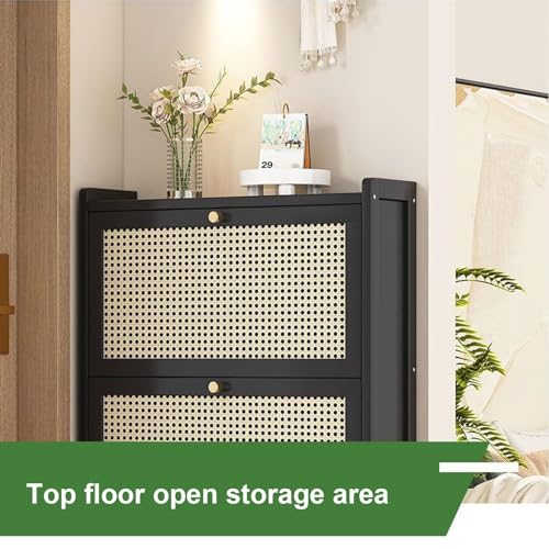 Rotan kast Vrijstaande schoenenkast voor opslag in de hal Slanke houten schoenenrek-organizer, met 2 flip/3 flip-laden, 1 laag schoen voor entree, hal, woonkamer, pompen, slippers (maat: 87 * 70