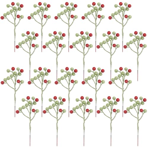 Fangoo 20 Pack 7 Inch Artificial Green Red Berry...