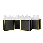 SHIPKEY 10 Pcs Black Gift Bags with Gold Frame and Tissue Paper, 8.7x3.9x7.1 Inches Luxury Kraft Paper Bags with Handles, Bulk Gift Bag for Men, Groomsmen, Party, Wedding (5 Senses, 22x10x18 cm)