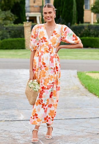 Image of Maxigerui Women's Summer Floral Maxi Dress Spring Wedding Guest Dress 2026 Fun Floral L