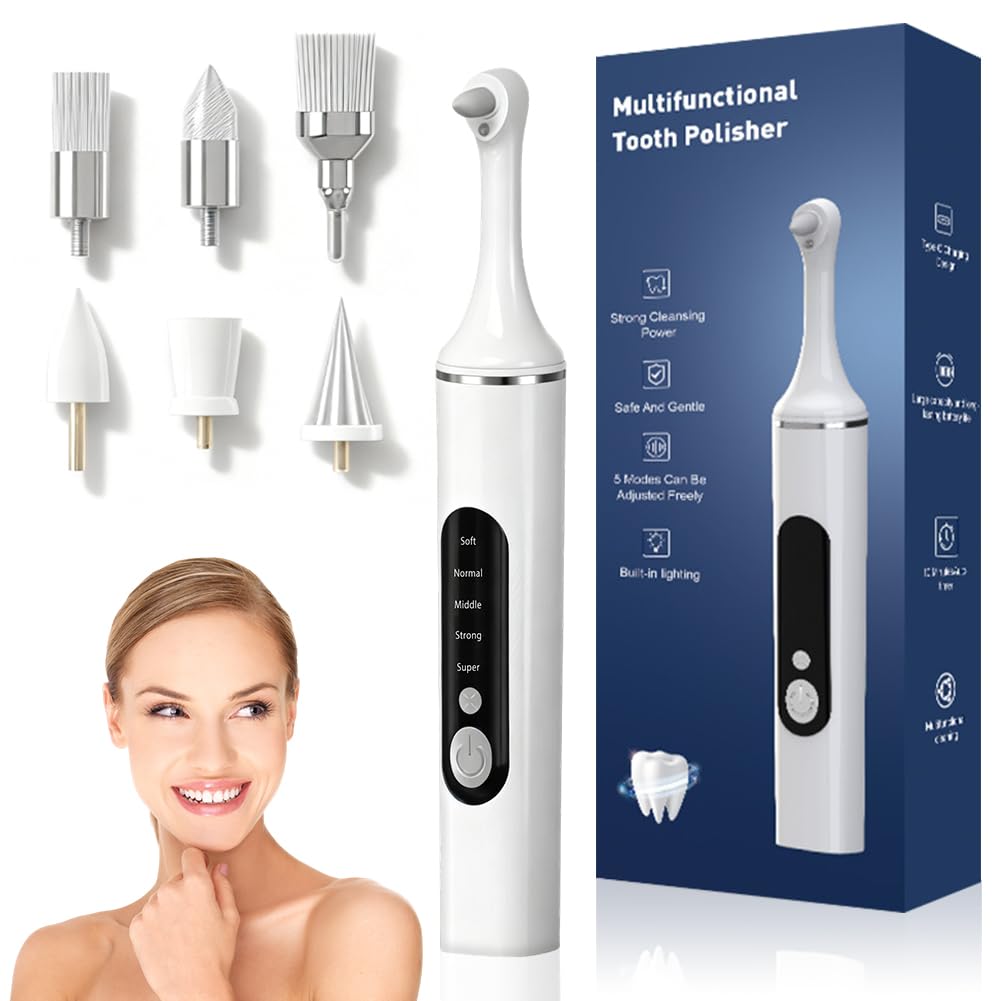 Kit di rimozione del tartaro professionale per lo sbiancamento dei denti, lucidatore dentale con 5 modalità per la pulizia dei denti e lo sbiancamento, include 6 accessori per lucidare e sbiancamento