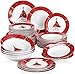 VEWEET, Serie Christmastree, 40 Piezas Vajillas de Porcelana, Juego de Platos para Navidad, 12 Platos Hondo, 12 Platos Llano, 12 Platos de Postre y 4 Ensaladeras para 12 Personas
