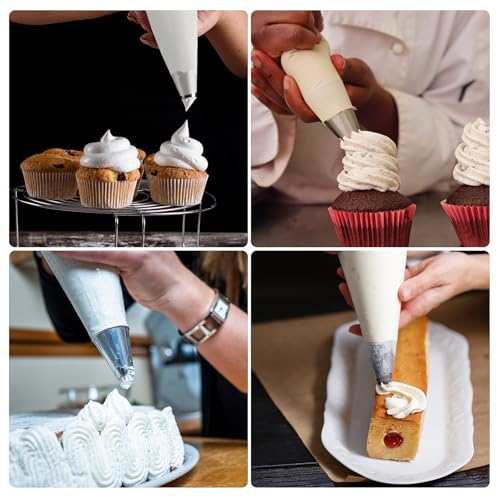 4 Pack 16 Inch Reusable Piping Bags, Cotton Cloth Pastry Bags with Plastic Coating, Professional Tipless Icing Bags for Cake Decorating Cupcakes Cookies Desserts and Baking Supplies - Thumbnail 7