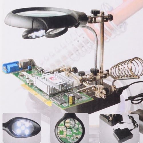 PIA INTERNATIONAL® Adjustable Auxiliary Clip Magnifying Glass with 5 LED Lights for Welding and Modelling (Black)