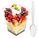 DLux 100 x 5 oz Mini Dessert Cups with Spoons, Square Large - Clear Plastic Parfait Appetizer Cup