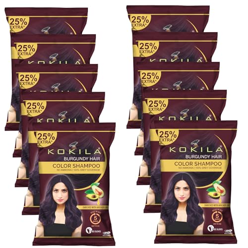 Image of Kokila Unisex Hair Color Shampoo Enriched With Almond Oil in Just 5 Minute, Long-Lasting Instant Hair Color Burgundy Pack of 15 (18ML Each)