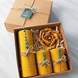 Petekoğlu Kerzen-Set aus 100 % reinem Bienenwachs, handgefertigt, 4er-Pack, natürliche...