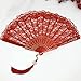 Składany wentylator ręczny, koronkowy wentylator ręczny składany z zawieszką z frędzlami artystyczny zmysł czerwony ręcznie robiony chiński wentylator modny składany wentylator na
