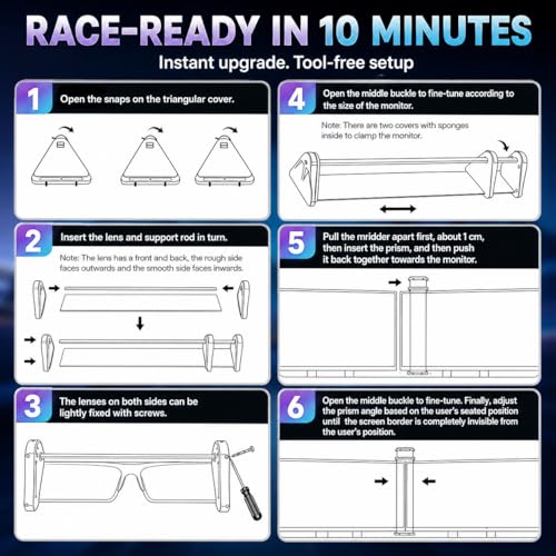 Image of Universal Bezel Free Kit for 21-35 inch Triple Monitor Setup, Monitor Bezel Hider for Curved & Flat Screens, Optical Refraction Lens for Seamless Display, Compatible with Sim Racing & Flight Sim (1 Pair)