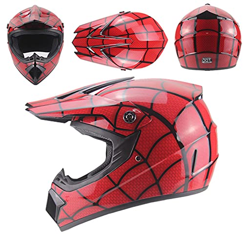 RJHH Casco de Motocicleta de Cara Completa, Casco de Motocicleta de Motocicleta para Adultos MX ATV Scooter Set, con Gafas y Guantes máscara, certificación Dot,Bright Black,S52~53cm Cover