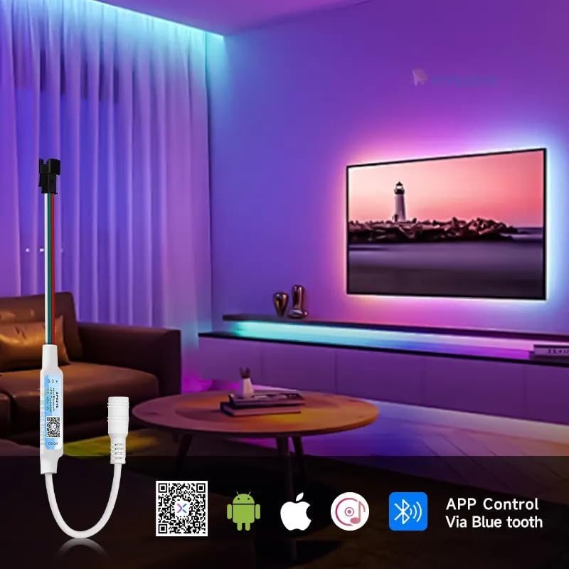 Image of SP621E Bluetooth Addressable LED Controller with Music Sync App Control for WS2812B WS2811 SK6812 3 Pin Pixel LED Strip Lights 5V 12V 24V with Free Protective Case
