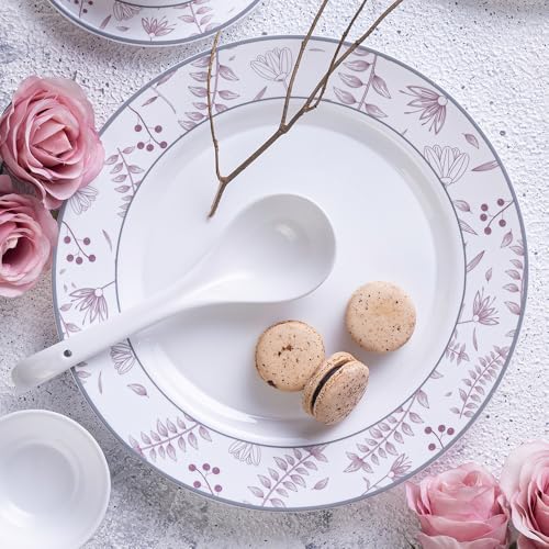Image of Larah by Borosil 51pc Opalware Grandeur Dinner Set for Family of 8 | Microwave & Dishwasher Safe Crockery Set for Dining & Gifting | Plates & Bowls