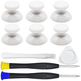 White Controller Joystick Replacement Kit, lyfLux 10 Pcs Accessories with 6 Rubberized Thumbsticks, T6 T8 Screwdrivers, and Pry Tools - Compatible with Xbox One/S/X Controller Joysticks Repair