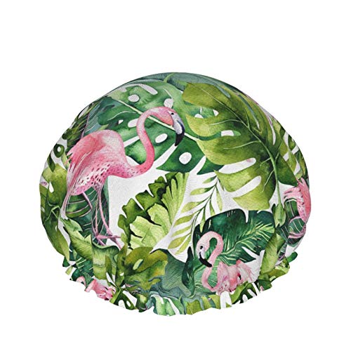 Flamingo leaves Shower Cap Women Double Layer Waterproof Bath Cap Eva Lining Design For All Hair Lengths