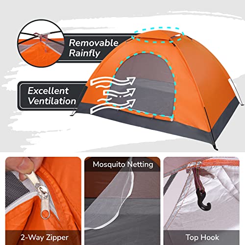 Outvita Camping Dome Tent, 1 Person Waterproof Windproof Easy Setup Tents With Carry Bag & Rain Fly For Hiking Backpacking Traveling Glamping Beach Orange #TOP1