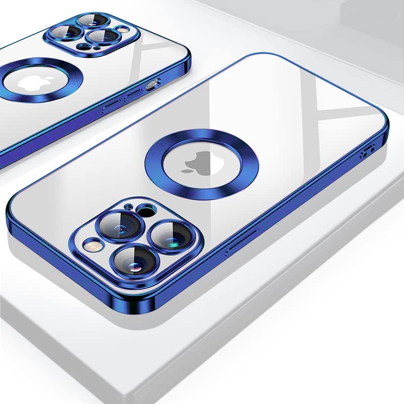 Image of VONZEE Clear Logo Electroplating Transparent Case for iPhone 14 Pro Max Case 6.7 inch 2022, Luxury Electroplated TPU Cover, Individual Camera Protection for Each Lens Bumper Case (Blue)