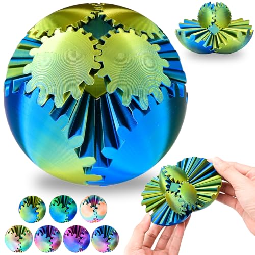 Gear Ball 3D Printed Gear Sphere Fidget Toy Yellow Blue