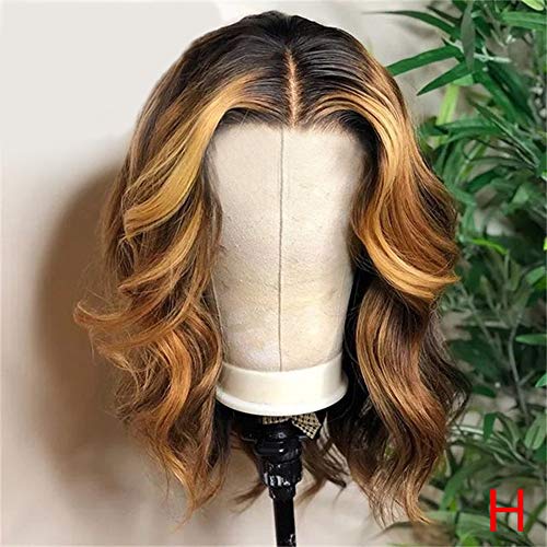 ANDRIA Dirty Blond Brown Short Wavy Wigs Dark Root Ombre Brown Blonde Wig Honey Blonde Color Short Bob Glueless Natural Wave Synthetic Heat Resistant Fiber Hair Wig For Black Women Black 16 Inch