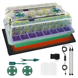 MQHUAYU Seed Starter Trays with Heating Mat, 40 Cell Seeding Starter Kit with Grow Light, Smart Timer, Germination Kit with Humidity Dome for Indoor Gardening, Seed Starting, Cloning Plants